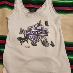Harley-Davidson White Tank Top with Butterfly Motif